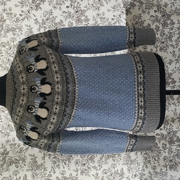 Holiday winter penguin sweater metallic blue knitted size small - Picture 6 of 10